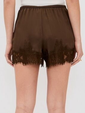 Reformation Brown Fern Lace-Trim Satin Shorts